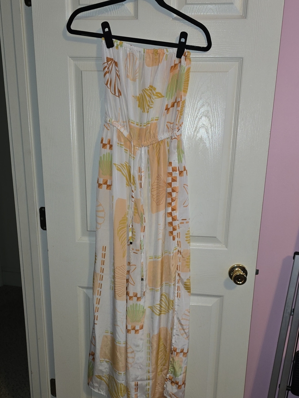 Strapless Floral Print Maxi‎ Jumpsuit - White & Peach